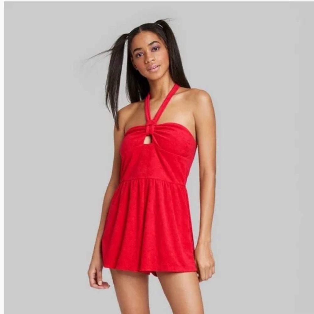 Wild Fable RED Halter Style Swim Coverup Romper Shorts Medium NWOT
